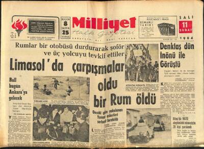 Milliyet Halk Gazetesi 22 Şubat 1964 - Filiz Akın İle T. İnanoğlu Sessizce Nişanlandılar - Limasolda Çarpışmalar Oldu Bir Rum Öldü GZ121332 - 1