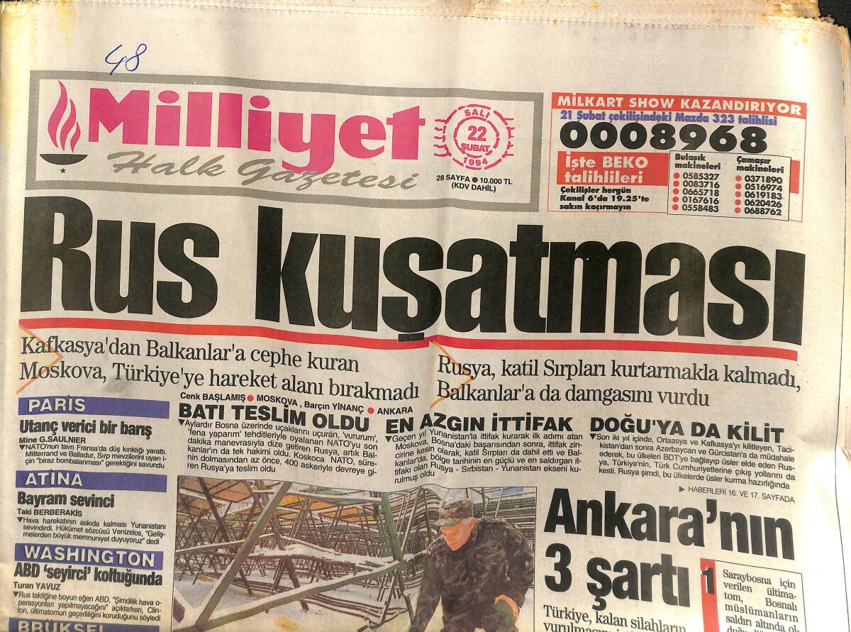 Milliyet Halk Gazetesi 22 Şubat 1994 - 2.Refah Dosyası Çiller'de - Samsunspor Adalet İstiyor GZ153035 - 1