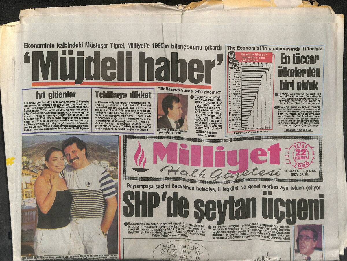 Milliyet Halk Gazetesi 22 Temmuz 1990 - Piontek'in Türkiye Cenneti - SHP'de Şeytan Üçgeni GZ152789 - 1