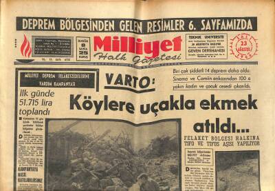 Milliyet Halk Gazetesi 23 Ağustos 1966 - Köylere Uçakla Ekmek Atıldı... - Felaket Bölgesi Halkına Tifo Ve Tifüs Aşısı Yapılıyor GZ121512 - 1