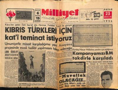 Milliyet Halk Gazetesi 23 Aralık 1956 - Lord Radcliff Anayasanın Tetkikini İstiyor GZ88725 - 1