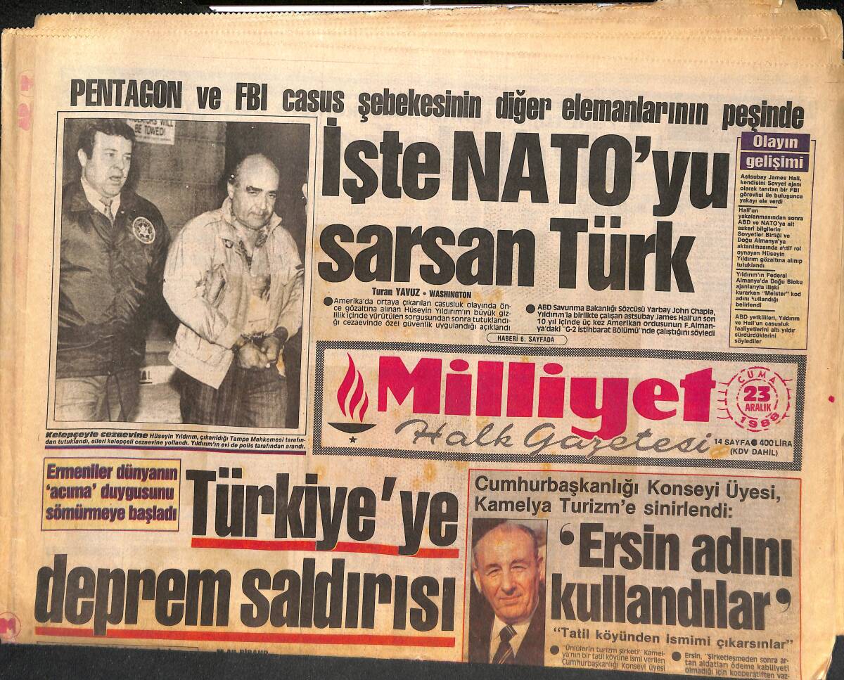 Milliyet Halk Gazetesi 23 Aralık 1988 - Türkiye'ye Deprem Saldırısı - İşte NATO'yu Sarsan Türk GZ133164 - 1