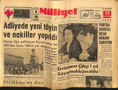 Milliyet Halk Gazetesi 23 Haziran 1957 - Hikmet Küçük İdamdan Kurtuldu GZ76192 - 1