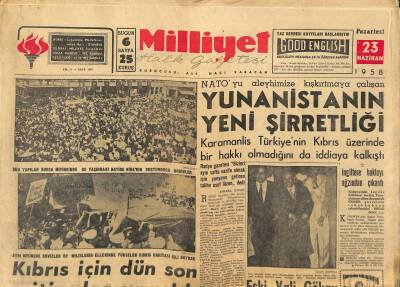 Milliyet Halk Gazetesi 23 Haziran 1958 - CHP Dün İstanbulda 4 İlçe Kongresi Yaptı - Yunanistanın Yeni Şirretliği GZ123358 - 1