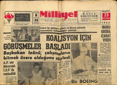 Milliyet Halk Gazetesi 23 Haziran 1962 - İnönü İle Görüşen Alican Ve Dinçer Pürüzlü Meselelerin Halledildiğini Açıkladı GZ92661 - 1