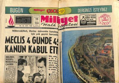 Milliyet Halk Gazetesi 23 Haziran 1973 - Samsunda İtalyan Kilisesinde 10 Bin Mermi Bulundu - Meclis 4 Günde 45 Kanun Kabul Etti GZ121495 - 1