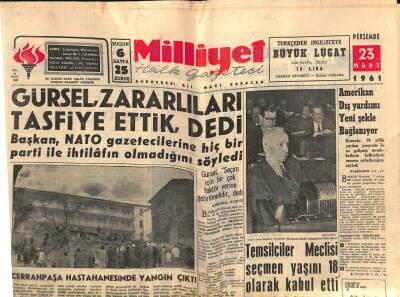 Milliyet Halk Gazetesi 23 Mart 1961 - Cerrahpaşa Hastanesinde Yangın Çıktı GZ76203 - 1