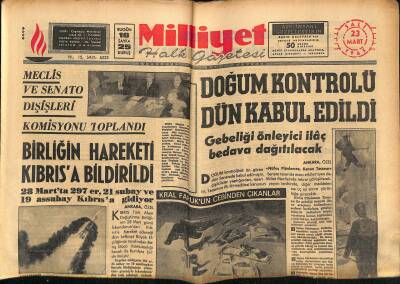 Milliyet Halk Gazetesi 23 Mart 1965 - Doğum Kontrolü Dün Kabul Edildi . Gebeliği Önleyici İlâç Bedava Dağıtılacak GZ121354 - 1