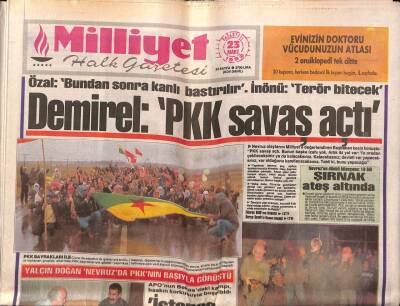 Milliyet Halk Gazetesi 23 Mart 1992 - Şırnak Ateş Altında 18 Ölü GZ83444 - 1