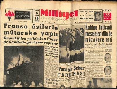 Milliyet Halk Gazetesi 23 Mayıs 1958 - Fransa Asilerle Mütareke Yaptı GZ76123 - 1