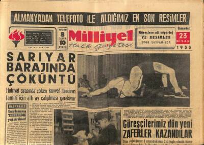 Milliyet Halk Gazetesi 23 Nisan 1955 - Sarıyar Barajında Çöküntü GZ74582 - 1