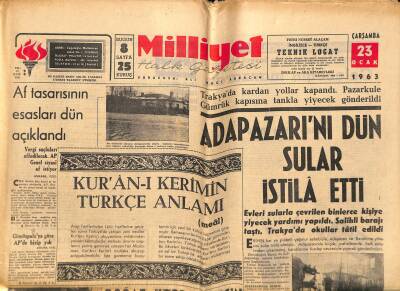 Milliyet Halk Gazetesi 23 Ocak 1963 - Necdet Uğurun Evini Soyan Hırsız Yakalandı - Barzaninin Öldüğü Haberi Yalanlanıyor GZ117779 - 1