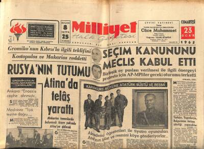 Milliyet Halk Gazetesi 23 Ocak 1965 - Keban , Dış Yardım Olmasa da Yapılacak - Rusyanın Tutumu Atinada Telâş Yarattı GZ121410 - 1