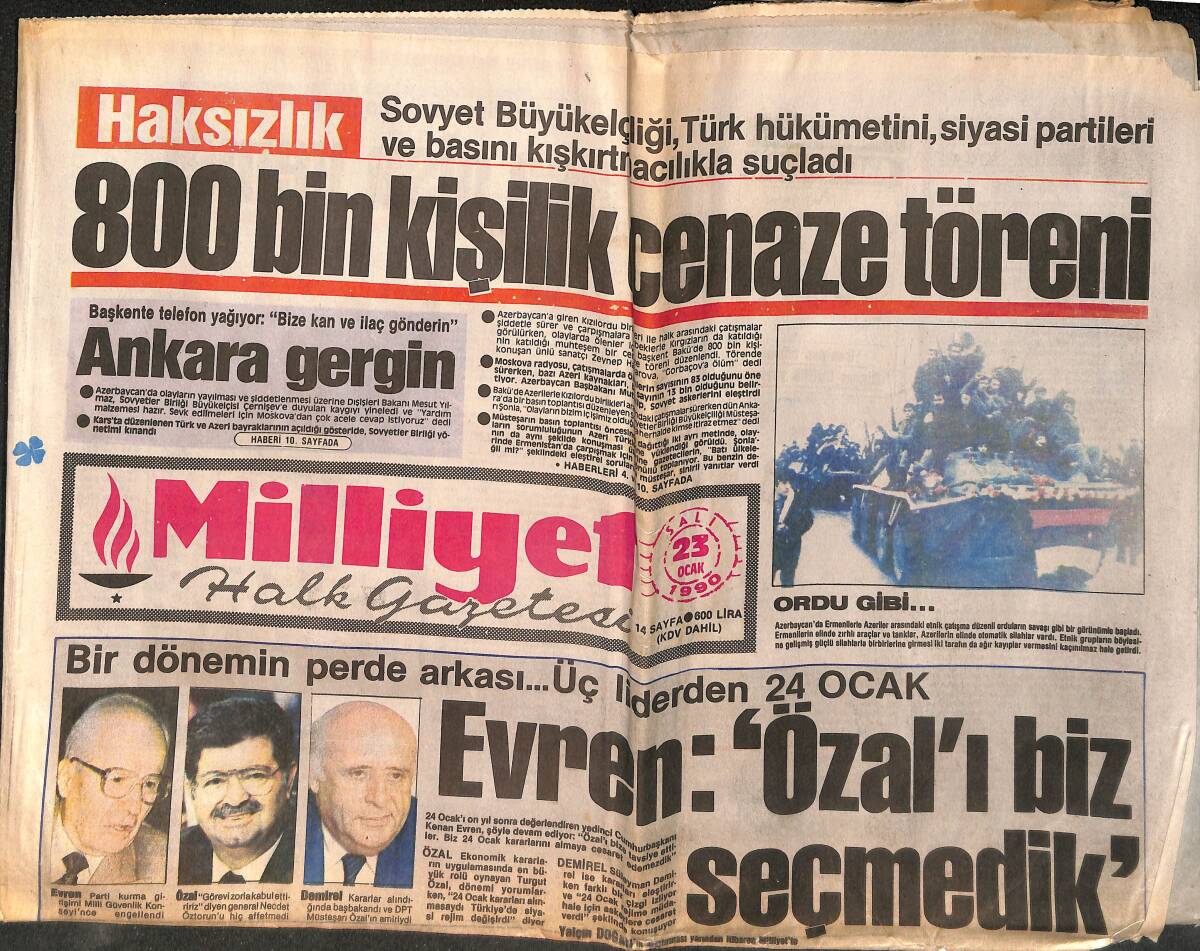 Milliyet Halk Gazetesi 23 Ocak 1990 - Azerilerden Ültimatom - Adnan Oktar'dan Günlük Nikâh GZ152922 - 1