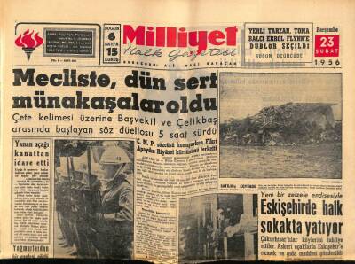 Milliyet Halk Gazetesi 23 Şubat 1956 - Eskişehirde Halk Sokakta Yatıyor GZ88671 - 1