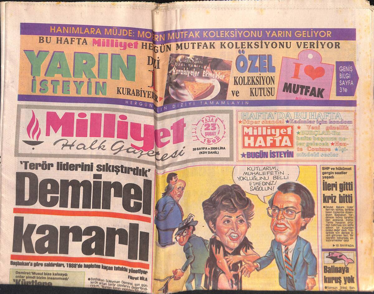 Milliyet Halk Gazetesi 23 Şubat 1992 - Barzani'den İşgal Çağrısı - ENKA İşçileri Rus Polisiyle Çatıştı GZ132916 - 1