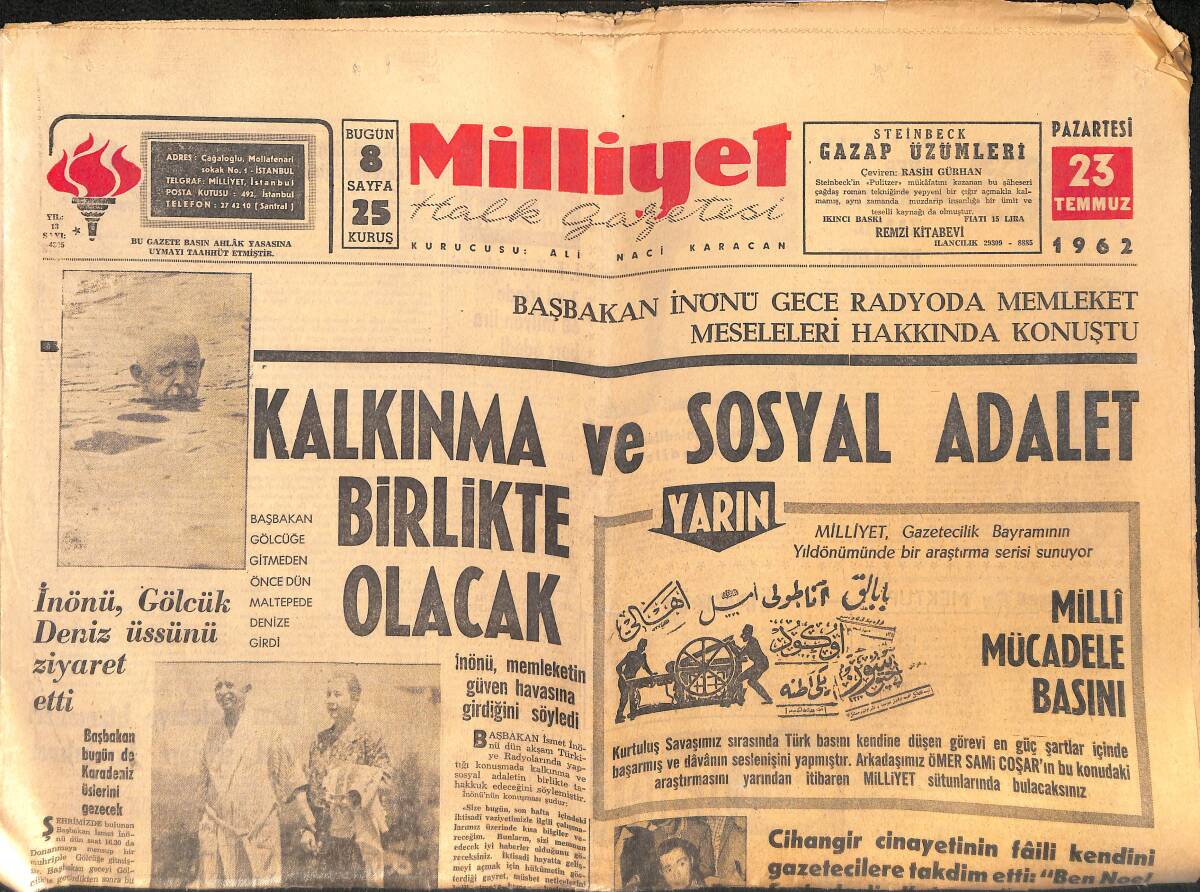Milliyet Halk Gazetesi 23 Temmuz 1962 - Marilyn Monroe'nun İçyüzü - İran Şahı Ekim Sonunda Gelecek GZ157893 - 1