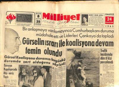 Milliyet Halk Gazetesi 24 Ağustos 1963 - Diem , Vietnama Dehşet Saçıyor GZ82000 - 1