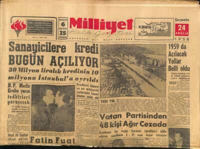 Milliyet Halk Gazetesi 24 Aralık 1958 - Sanayicilere Kredi Bugün Açılıyor GZ82880 - 1