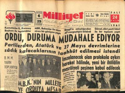 Milliyet Halk Gazetesi 24 Ekim 1961 - MBKnin Millete Ve Orduya Mesajı GZ79040 - 1