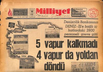 Milliyet Halk Gazetesi 24 Eylül 1970 - Denizcilik Bankasının DENİZ-İŞe Bağlı İç Hatlardaki 2800 Personeli Greve Gitti GZ86959 - 1