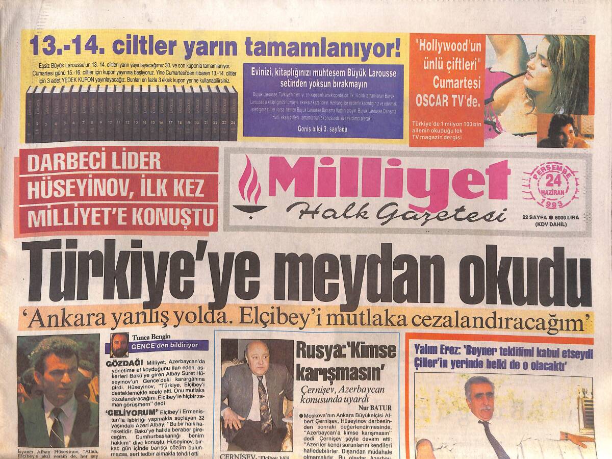 Milliyet Halk Gazetesi 24 Haziran 1993 - İtalya'da Radyo Zaferi - Türkiye Rekora Koşuyor GZ132550 - 1