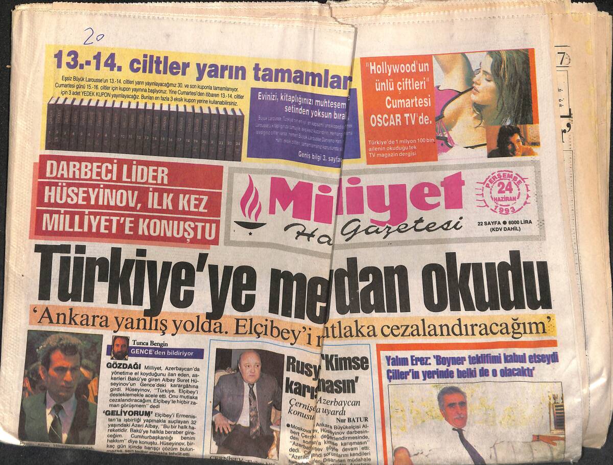 Milliyet Halk Gazetesi 24 Haziran 1993 - İtalya'da Radyo Zaferi - Türkiye Rekora Koşuyor GZ152948 - 1