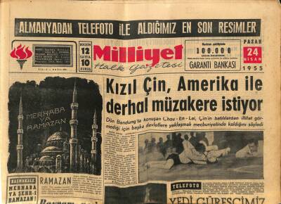 Milliyet Halk Gazetesi 24 Nisan 1955 - Kızıl Çin , Amerika İle Derhal Müzakere İstiyor GZ74583 - 1
