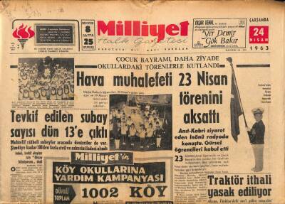 Milliyet Halk Gazetesi 24 Nisan 1963 - İsrail Devlet Başkanı Öldü - Traktör İthali Yasak Ediliyor GZ92874 - 1