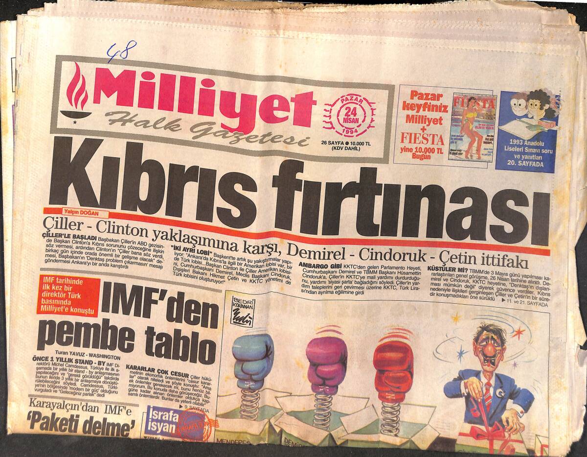 Milliyet Halk Gazetesi 24 Nisan 1994 - Beşiktaş'tan Süper Şov - Sezen, Sertah, Levent Yılın Şovunda - Erbakan'a Protesto GZ152876 - 1