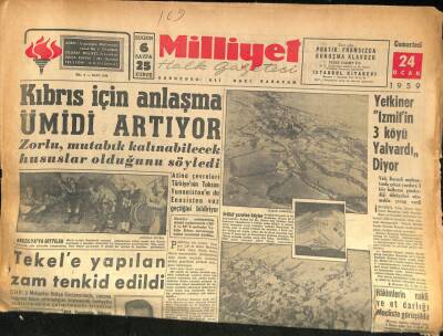 Milliyet Halk Gazetesi 24 Ocak 1959 - Kıbrıs İçin Anlaşma Ümidi Artıyor GZ86166 - 1