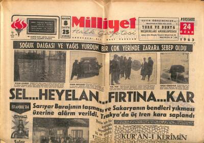 Milliyet Halk Gazetesi 24 Ocak 1963 - Sarıyar Barajının Taşması Ve Sakaryanın Bendleri Yıkması Üzerine Alârm Verildi GZ117819 - 1