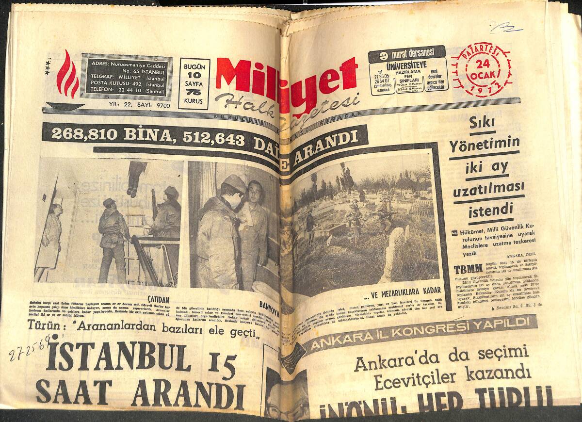 Milliyet Halk Gazetesi 24 Ocak 1972 - 1972 Bütçesi 52 Milyar Lira Olarak Bağlandı - Ankara İl Kongresi Yapıldı GZ142925 - 1