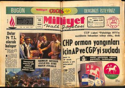 Milliyet Halk Gazetesi 25 Ağustos 1973 - CHP Orman Yangınları İçin AP Ve CGPyi Suçladı GZ117711 - 1