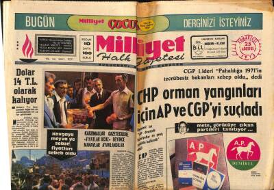 Milliyet Halk Gazetesi 25 Ağustos 1973 - CHP Orman Yangınları İçin AP Ve CGPyi Suçladı GZ76207 - 1