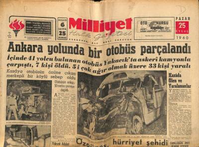 Milliyet Halk Gazetesi 25 Eylül 1960 - Ankara Yolunda Bir Otobüs Parçalandı GZ70522 - 1