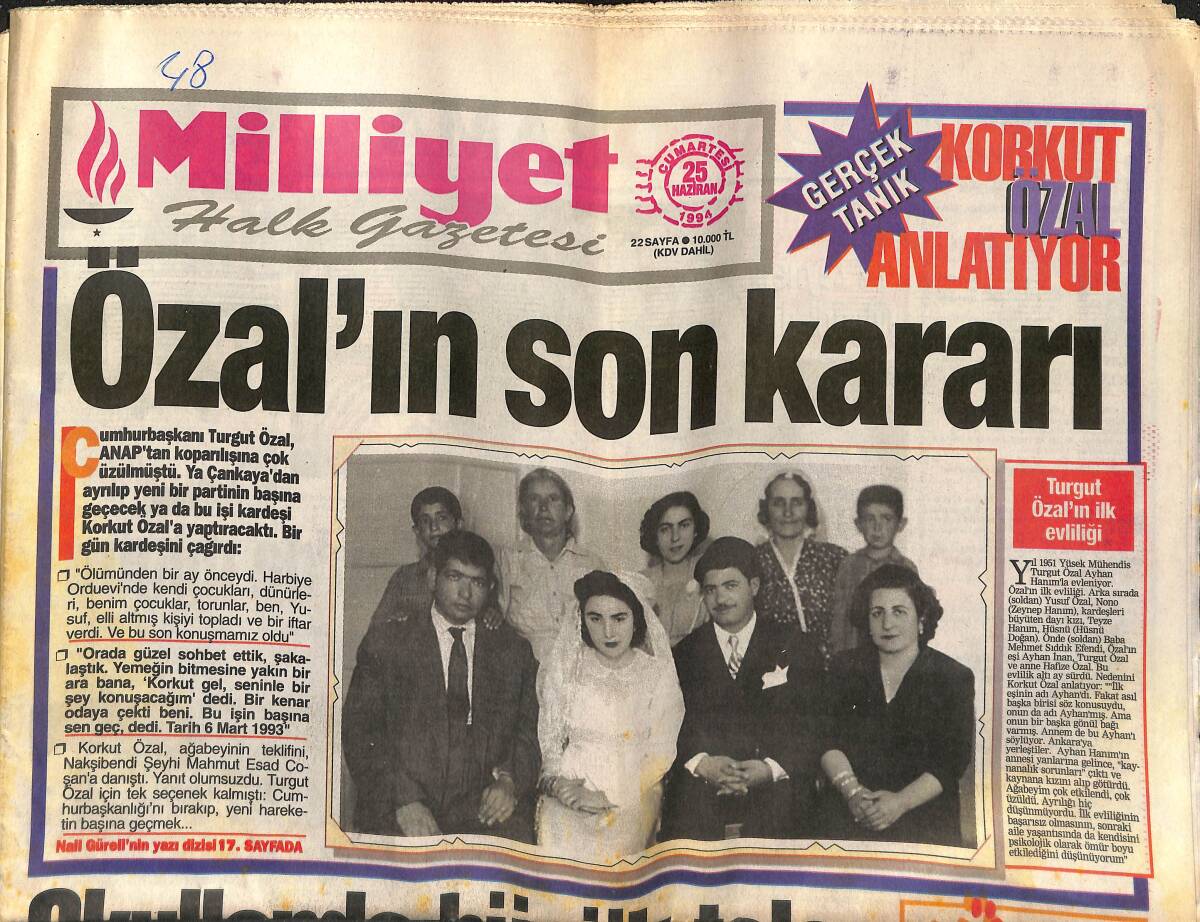 Milliyet Halk Gazetesi 25 Haziran 1994 - Daum Seyirci Peşinde - Turgut Özal'ın Son Kararı GZ153034 - 1
