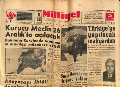 Milliyet Halk Gazetesi 25 Kasım 1960 - Anayasayı İhlal Davaları Başlıyor GZ70433 - 1