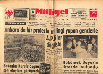 Milliyet Halk Gazetesi 25 Mart 1963 - Hükümet , Bayara İhtarda Bulundu - Bakanlar Kurulu Bugün Son Olayları Görüşecek GZ117817 - 1