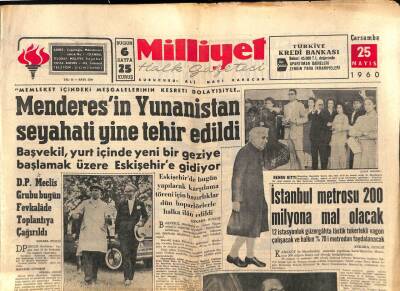 Milliyet Halk Gazetesi 25 Mayıs 1960 - İstanbul Metrosu 200 Milyona Mal Olacak GZ83057 - 1