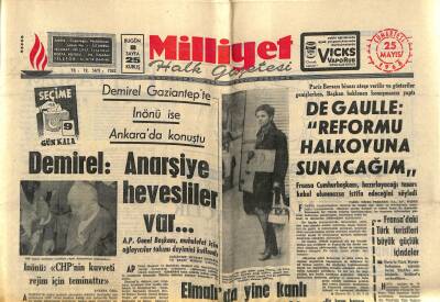 Milliyet Halk Gazetesi 25 Mayıs 1968 - Çin Seddine Dönen İstanbul - Demirel Anarşiye Hevesliler Var... GZ118005 - 1