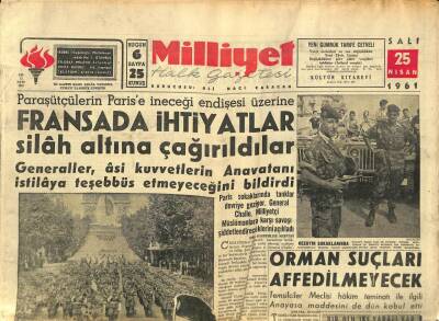 Milliyet Halk Gazetesi 25 Nisan 1961 - Fransada İhtiyatlar Silah Altına Çağırıldılar GZ92649 - 1