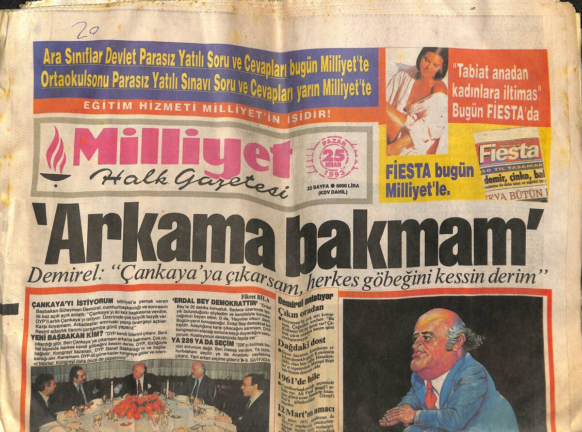 Milliyet Halk Gazetesi 25 Nisan 1993 - Demirel'e Rakip - Beşiktaş'ta Tarihi Hasret GZ153109 - 1