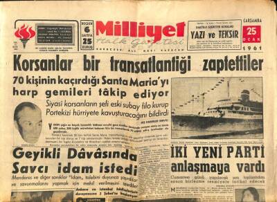 Milliyet Halk Gazetesi 25 Ocak 1961 - Kredi İçin Bir Türk Heyeti Bonna Gidiyor - Geyikli Davasında Savcı İdam İstedi GZ92830 - 1