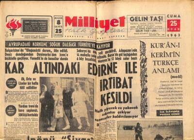 Milliyet Halk Gazetesi 25 Ocak 1963 - Toprak Reformu İranda Çarpışmaya Sebeb Oluyor GZ117777 - 1