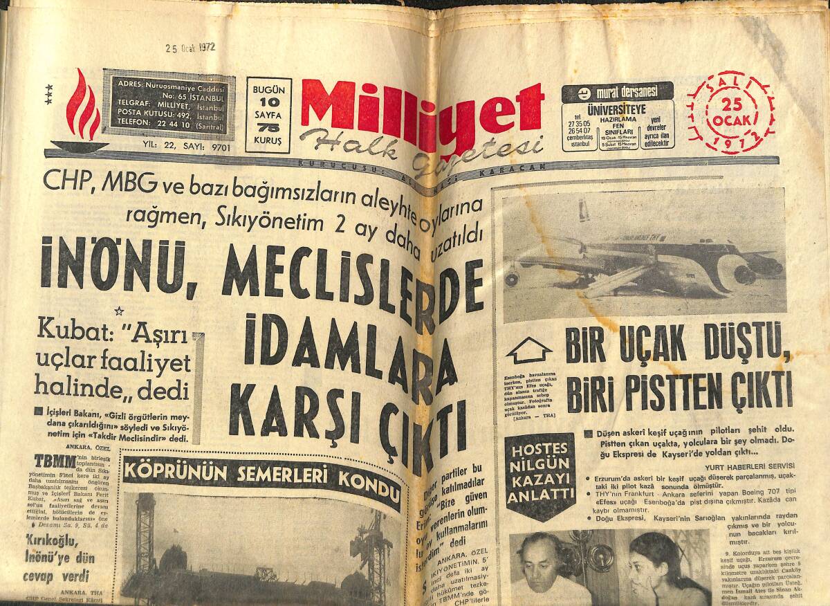 Milliyet Halk Gazetesi 25 Ocak 1972 - Başkan Butto Ankara'da - İstanbul Elemesi Başlıyor GZ142949 - 1