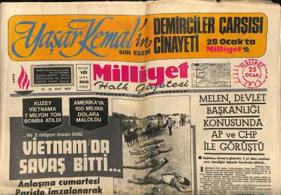 Milliyet Halk Gazetesi 25 Ocak 1973 - Pompidouyu Kaplanlar Korudu - ...Ve 3 Milyon İnsan Öldü . Vietnamda Savaş Bitti GZ117979 - 1