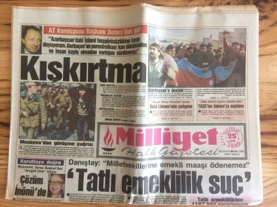 Milliyet Halk Gazetesi 25 Ocak 1990 - Sovyet Filosu Tekneleri Taradı , Bakü Limanında Çatışma GZ72730 - 2