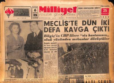 Milliyet Halk Gazetesi 25 Şubat 1959 - Altı Şehid İstanbulda Defnedildi-Mecliste Dün İki Defa Kavga Çıktı GZ86729 - 1