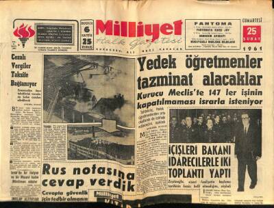 Milliyet Halk Gazetesi 25 Şubat 1961 - Yedek Öğretmenler Tazminat Alacaklar GZ76162 - 1